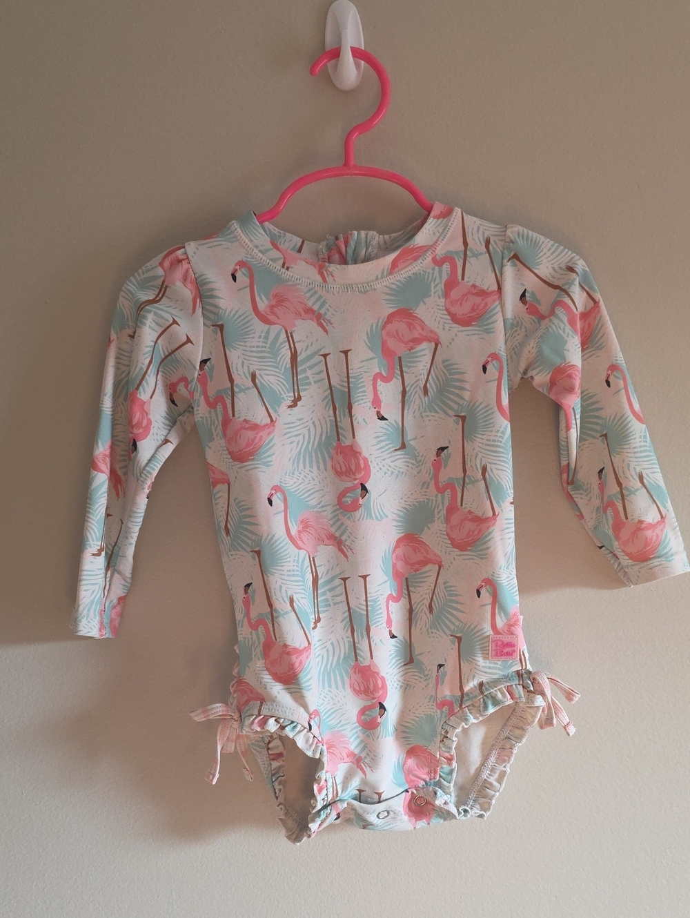 Ruffle Butts Long-Sleeve Pink Flamingo One-Piece Swimsuit